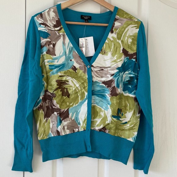 Talbots Sweaters - NWT Talbots Cardigan Sweater Silk Top Floral Long Sleeve Medium Petite